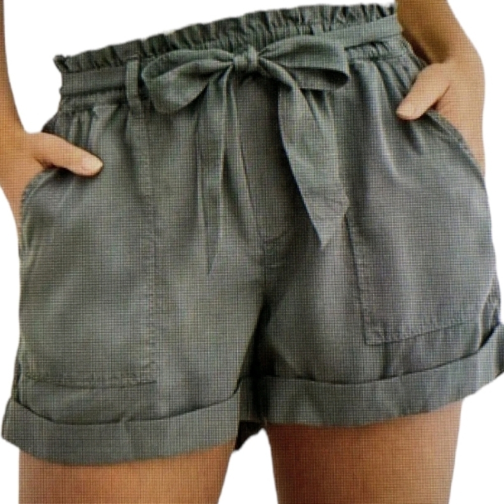 Aerie Sage Green Paper Bag Tie Waist Shorts Womens Medium Pockets 100% Lyocell